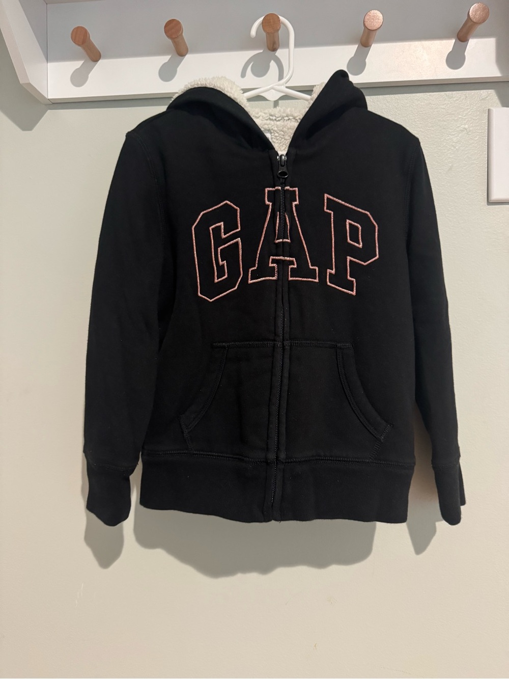 Girls size 6/7-GAP Black Zip Hoodie with Pink Trim Logo
